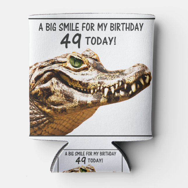 49th Birthday Alligator Smile Can Cooler (Front)