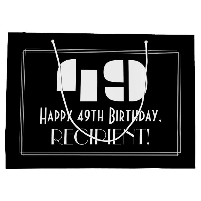 49th Birthday ~ Art Deco Inspired Look "49" + Name Large Gift Bag (Back)