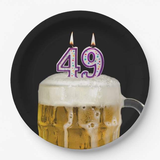 49th Birthday Beer on black Paper Plate (Front)