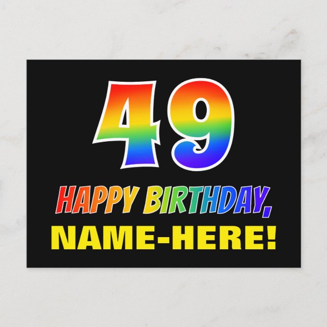 49th Birthday: Bold, Fun, Simple, Rainbow 49 Postcard (Front)