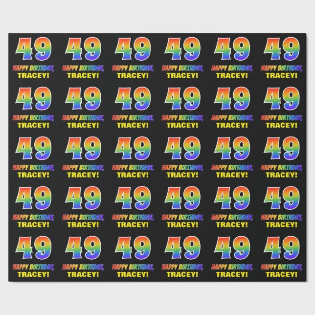 49th Birthday: Bold, Fun, Simple, Rainbow 49 Wrapping Paper (Seam)