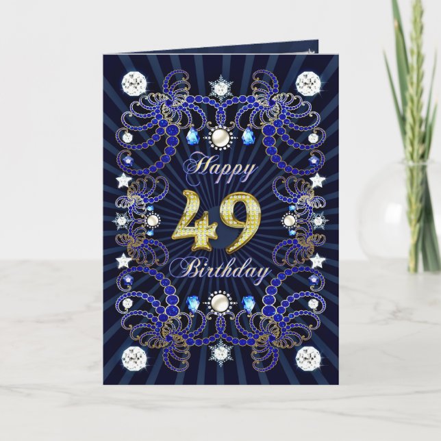 49th birthday card with masses of jewels (Front)