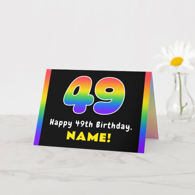 49th Birthday: Colourful Rainbow # 49, Custom Name Card (Small Plant)