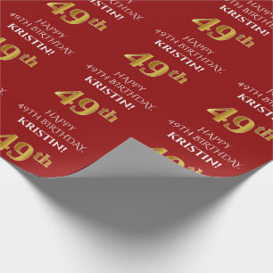 49th Birthday: Elegant, Red, Faux Gold Look Wrapping Paper