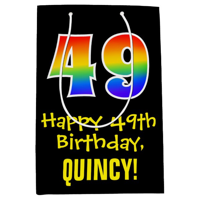 49th Birthday: Fun, Bold, Colourful, Rainbow "49" Medium Gift Bag (Front)
