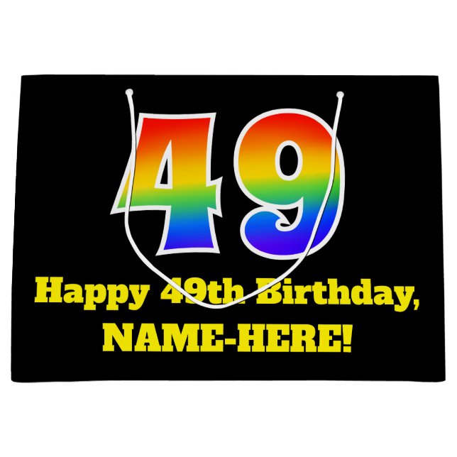 49th Birthday ~ Fun, Colourful, Vibrant, Rainbow 4 Large Gift Bag (Front)