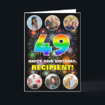 49th Birthday: Fun Rainbow #, Custom Name & Photos Card<br><div class="desc">The front of this joyful and bold birthday-themed greeting card design features a large number “49“ with a vibrant multicolored rainbow spectrum inspired gradient pattern, along with the message “HAPPY 49th BIRTHDAY, ” and a customisable name, on a multicolored bursting fireworks inspired pattern. Near the top and the bottom of...</div>