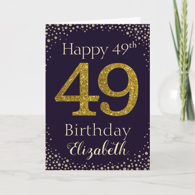 49th Birthday Golden Glitter Card (Front)