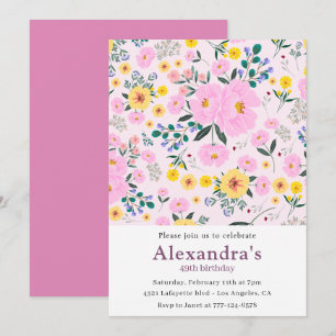 49th birthday invitations Boho Floral Pink