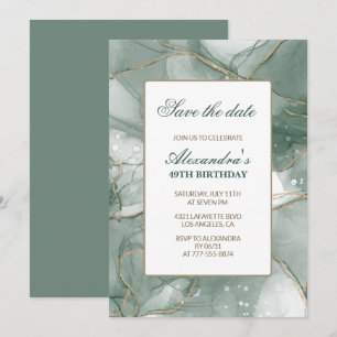 49th birthday invitations Save the date Green