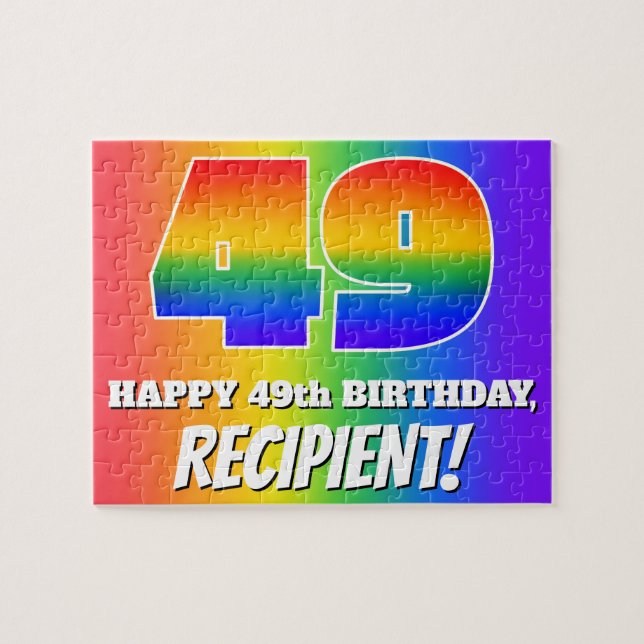 49th Birthday — Multicolored Rainbow Pattern “49” Jigsaw Puzzle (Horizontal)