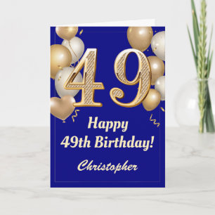49th Birthday Navy Blue and Gold Balloons Confetti Card