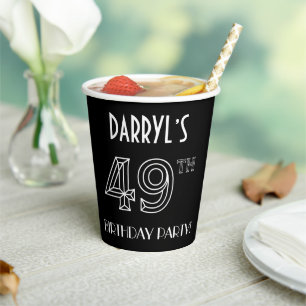 49th Birthday Party: Art Deco Style + Custom Name Paper Cups