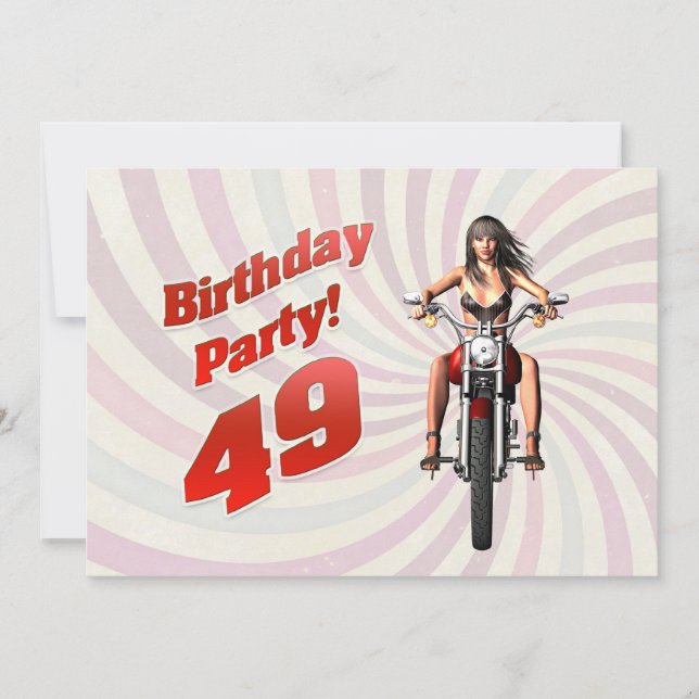 49th birthday party with a girl on a motorbike invitation (Front)