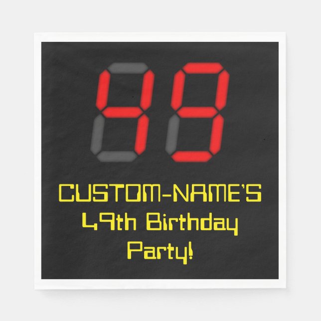 49th Birthday: Red Digital Clock Style "49" + Name Napkin (Front)
