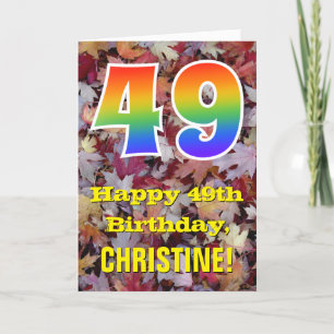 49th Birthday; Rustic Autumn Leaves; Rainbow "49" Card