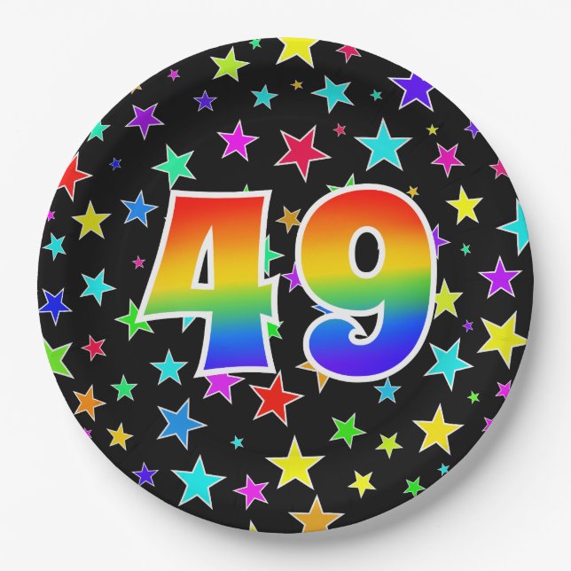 49th Event: Bold, Fun, Colourful Rainbow 49 Paper Plate (Front)