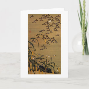 4. 秋塘群雀図, 若冲 Flock of Sparrows, Jaku Card