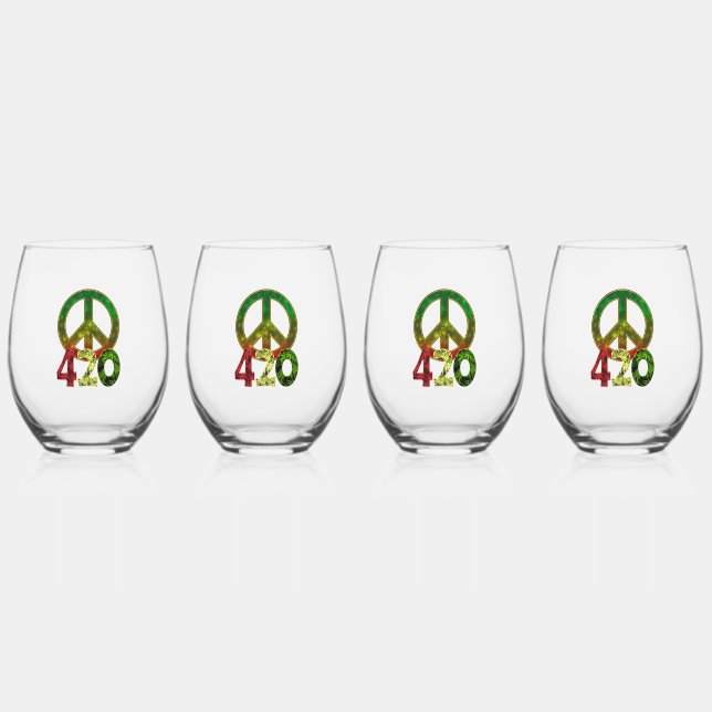 4 20 Peace Stemless Wine Glass (Front)