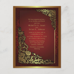 4.25x5.5" Damask Luxury Golden Red Wedding Invite