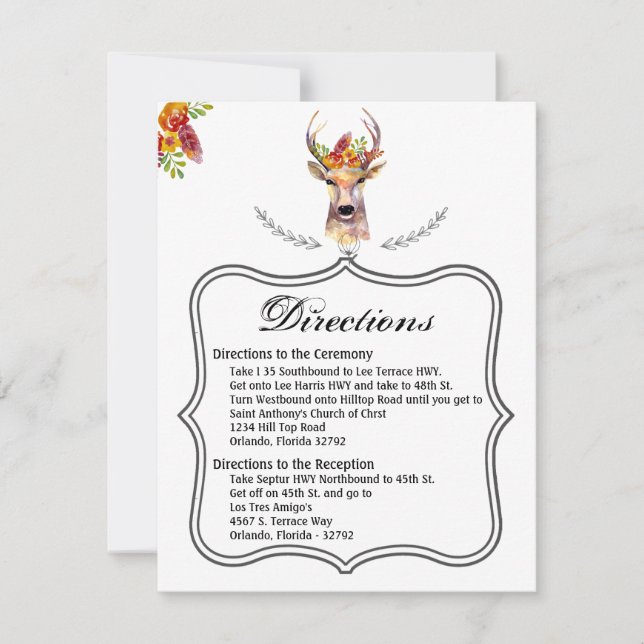 4.25x5.5 Direction Card boho deer Buck Head Browni (Front)