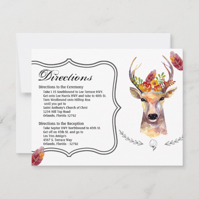 4.25x5.5 Direction Card boho deer Buck Head Browni (Front)