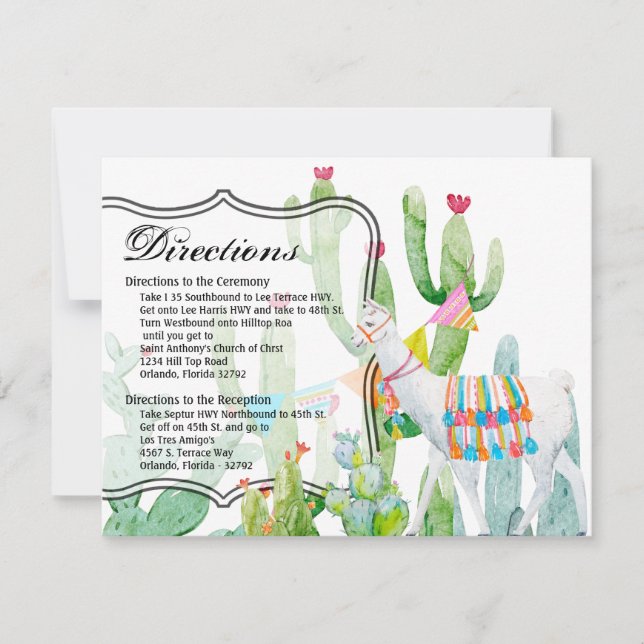 4.25x5.5 Direction Card Boho Llama Bohemian Cacti (Front)