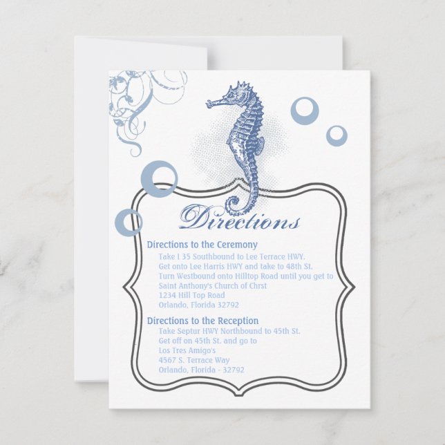 4.25x5.5 Direction Card Seahorse Sea Ocean Beach (Front)