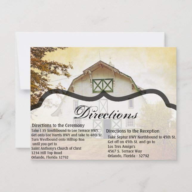 4.25x5.5 Direction Card Sunset Barn Country Rustic (Front)