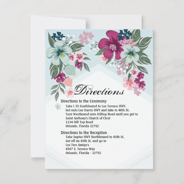 4.25x5.5 Direction Card Tropical Flower on Blue Om (Front)