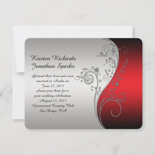 4.25x5.5 Red Black Silver Flower Post Wedding Invitation (Front)