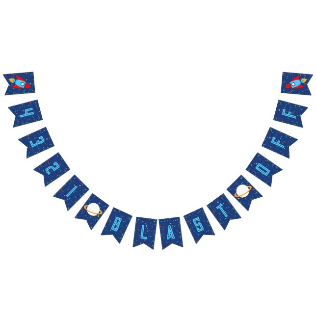 4 3 2 1 Blast Off Outer Space Banner (Blue Text) (All)