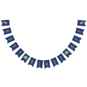 4 3 2 1 Blast Off Outer Space Banner (Orange Text)