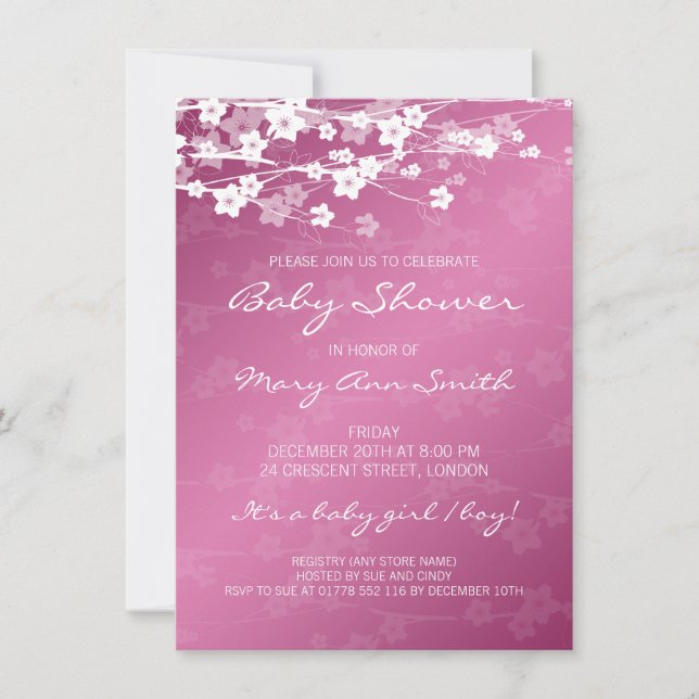 4.5x6.25 Baby Shower Cherry Blossom Pink Invitation (Front)
