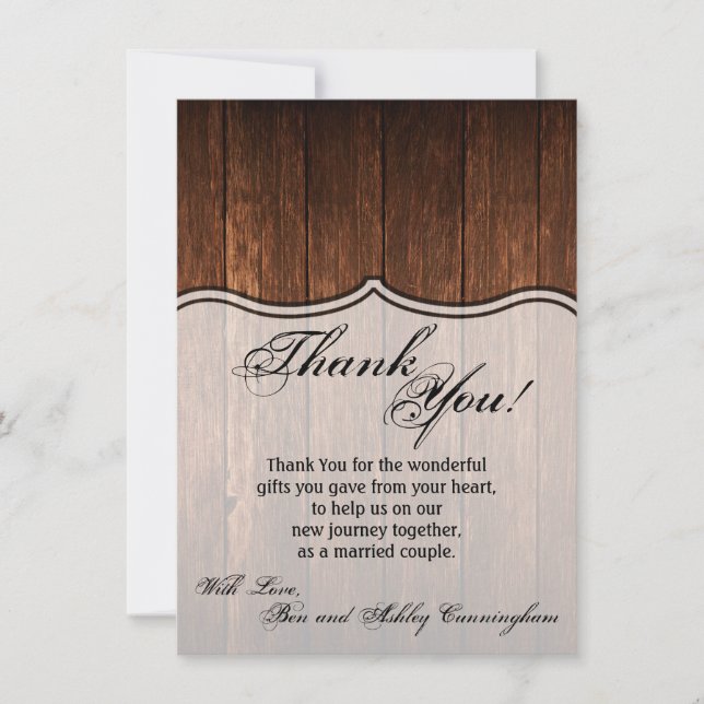 4.5x6.25 Thank You Card Barn Wood Country Rustic (Front)