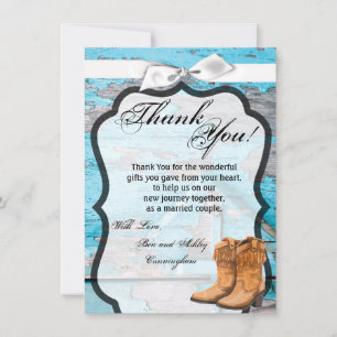 4.5x6.25 Thank You Card Blue Wood Barn Door Boots