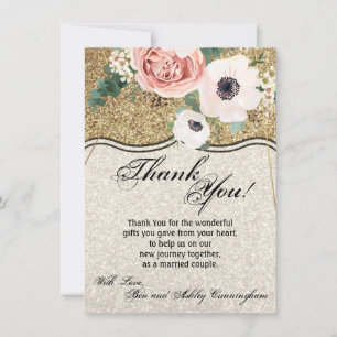 4.5x6.25 Thank You Card Geometric Rose Gold Glitte