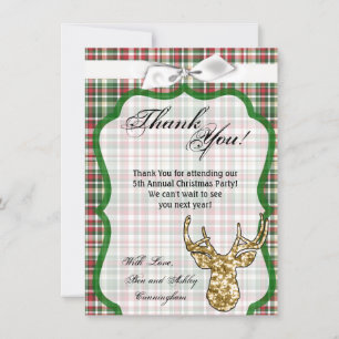 4.5x6.25 Thank You Card Gold Glitter Reindeer Plai