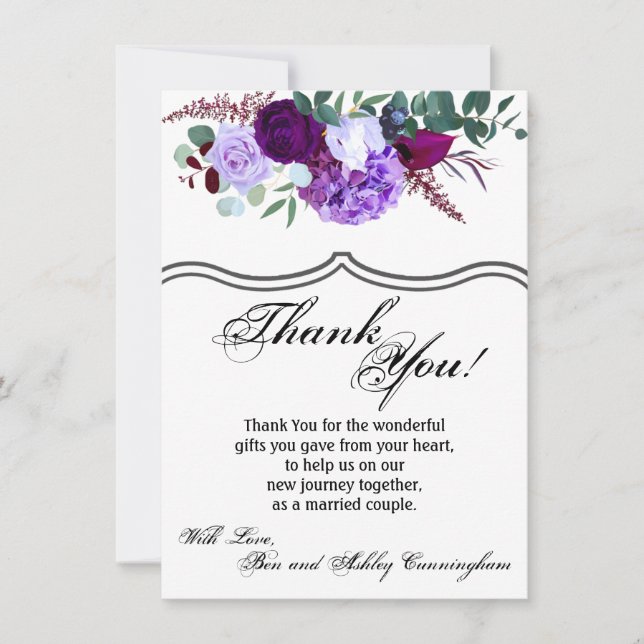 4.5x6.25 Thank You Card Lavender Hibiscus on Whi (Front)