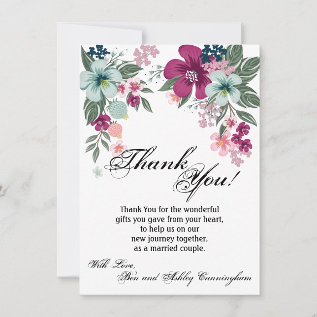 4.5x6.25 Thank You Card Tropical Flowers on White (Front)