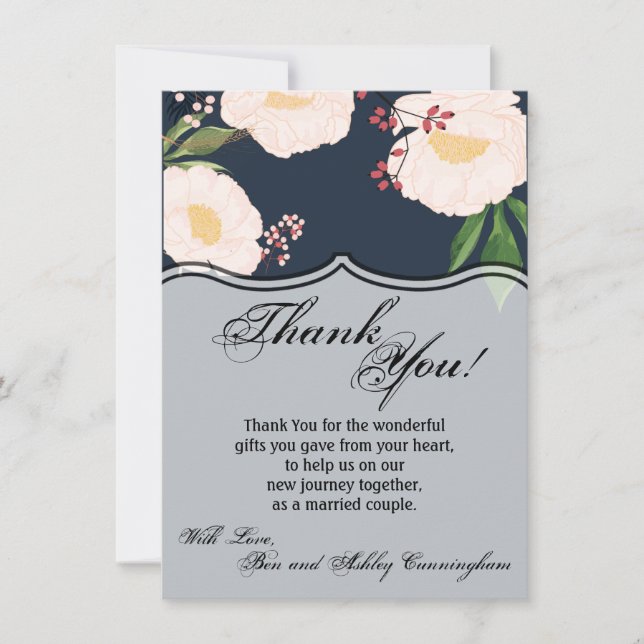 4.5x6.25 Thank You Card White Floral Flowers on Da (Front)