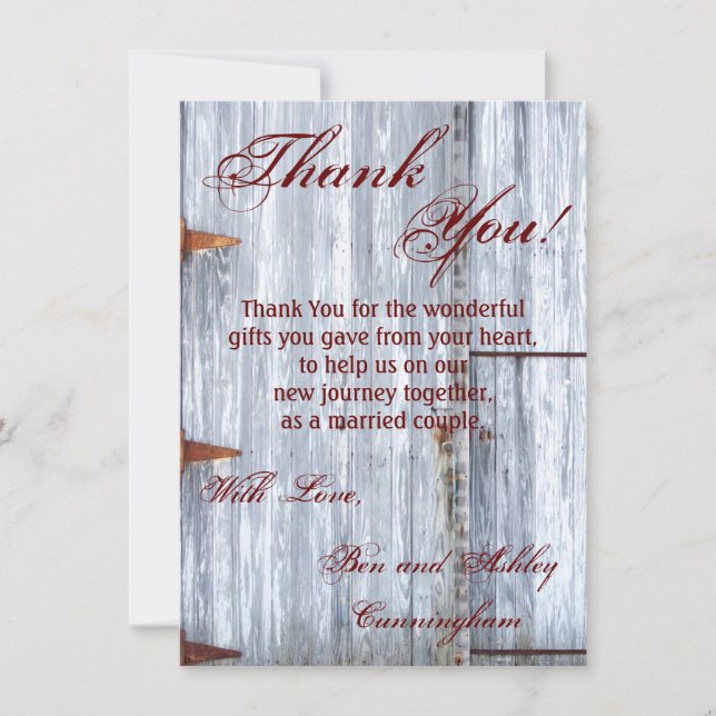 4.5x6.25 Thank You Card White Wash Wood Barn Door (Front)