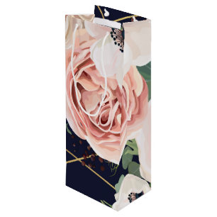 4.75lx4wx13h Wine Gift Bag Geometric Garden Navy