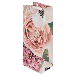 4.75lx4wx13h Wine Gift Bag Geometric Garden Rose