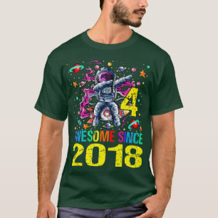 4 Awesome Since 2018 Astronaut 4th Birthday Space T-Shirt