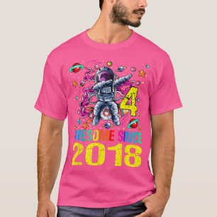 4 Awesome Since 2018 Astronaut 4th Birthday Space T-Shirt