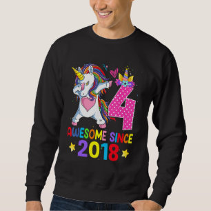 4 Awesome Since 2018 Dabbing Unicorn 4th Birthday  Sweatshirt