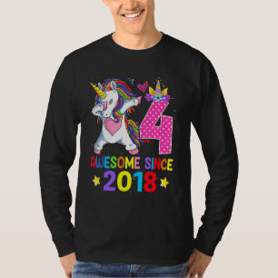 4 Awesome Since 2018 Dabbing Unicorn 4th Birthday  T-Shirt