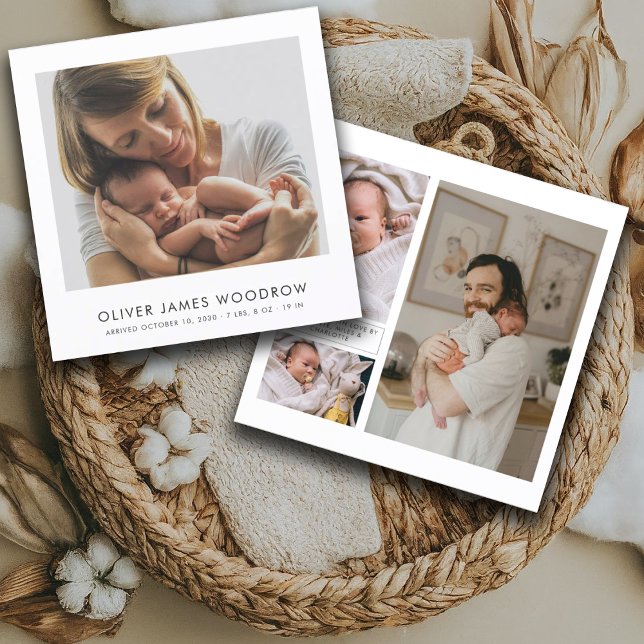  4 Baby Photos Collage Birth Announcement (Creator Uploaded)