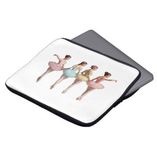 4 ballerinas with pink, yellow, and pastel green t laptop sleeve